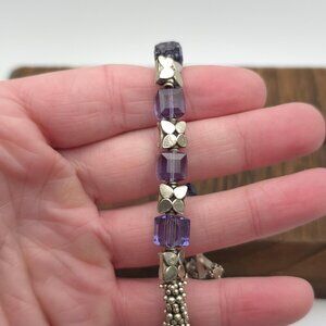 7 Inch Silver Tone Purple Crystal Unique Bracelet B314